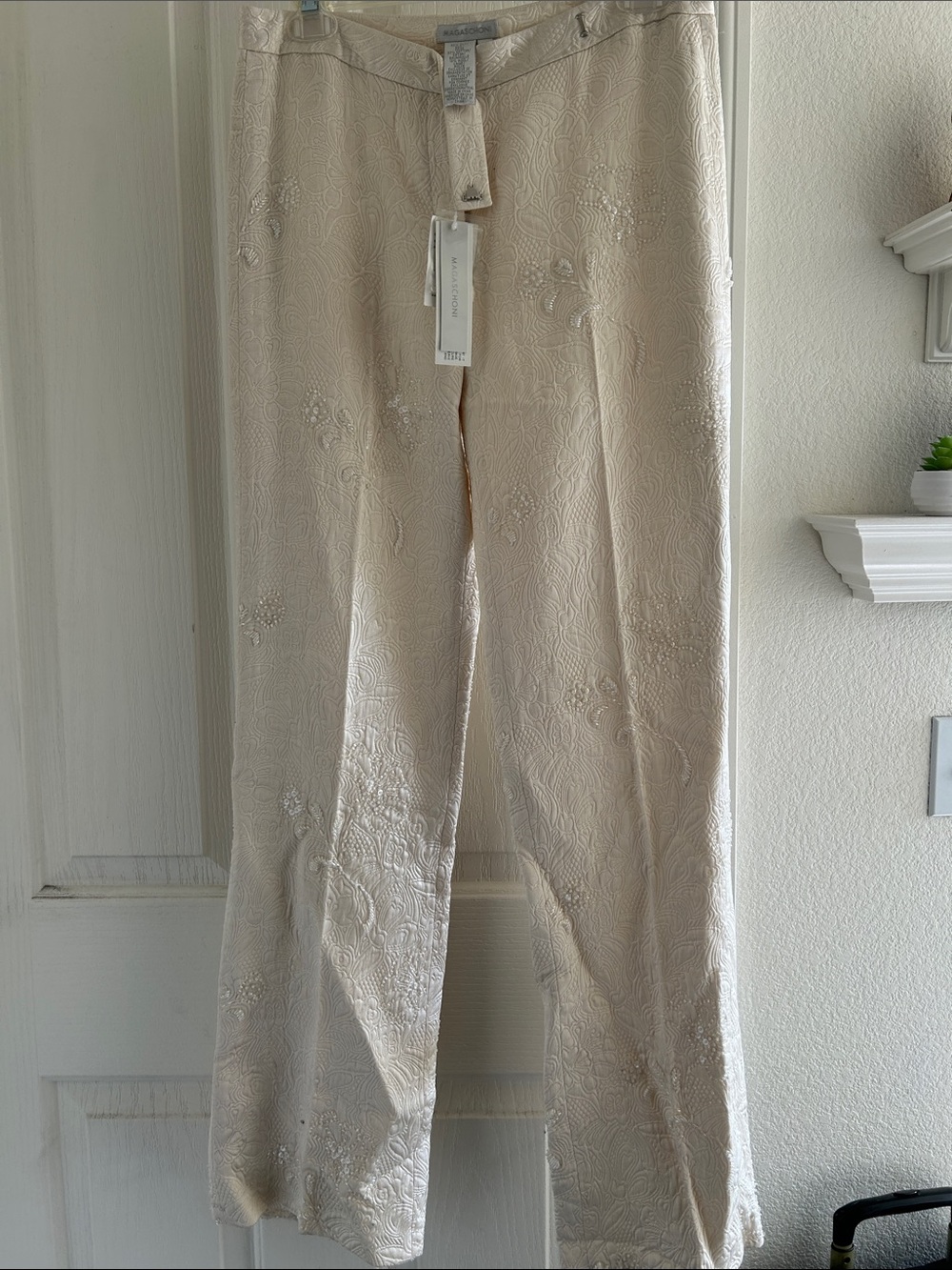 Magaschoni Cream Embroidered Dress Pants